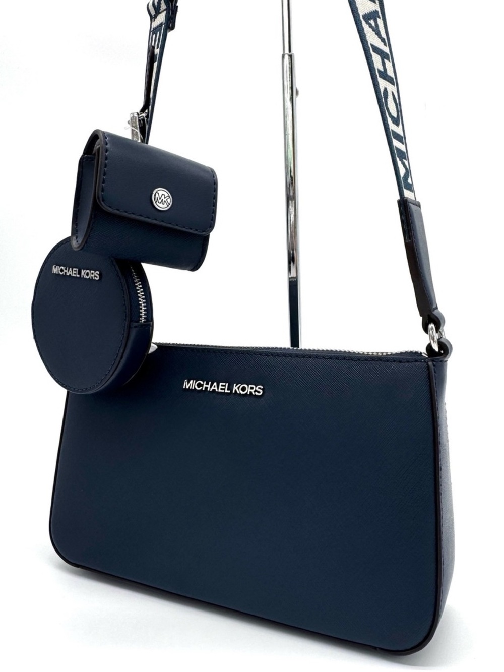 Michael Kors Jet Set Logo Crossbody Bag w Case for Apple AirPods Pro Navy Blue